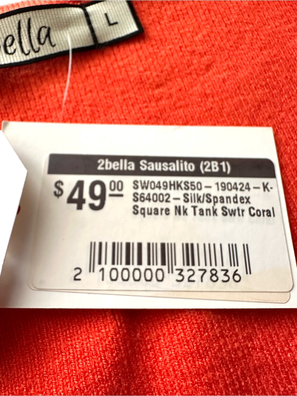 2bella Boutique Silk Blend Coral Tank Sweater NWT Square Neck Large - Picture 5 of 9
